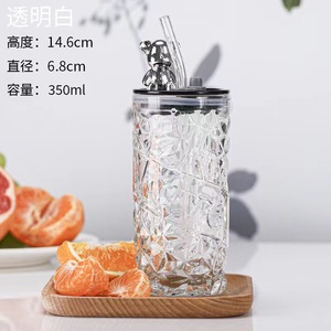 Round Heat Resistant Coffee Glass Cup With Lid and Straw Transparent Milk <b>Tea</b> Juice Cup Coffee <b>Mug</b> for Home Bar Drinkware - Product Image 3