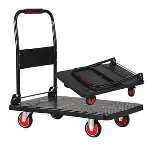 Factory Black Folding Platform Mute Push Luggage Moving Flatbed Trolley Cart With 4 Wheels Household Quiet Transport