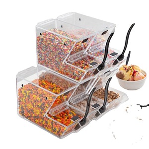 Bac à bonbons empilable en acrylique avec couvercle rabattable, distributeur modulaire <span class=keywords><strong>de</strong></span> garnitures alimentaires pour glacier, bar à café, logo personnalisé, fabrication en usine - Product Image 1