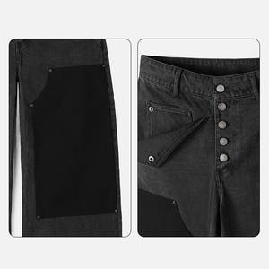 <span class=keywords><strong>Jeans</strong></span> Baggy con Doppio Rinforzo alle Ginocchia Lavati all'Acido Design Privato con Patch in Pelle Cuciture Stile Baggy <span class=keywords><strong>Jeans</strong></span> Cargo da <span class=keywords><strong>Uomo</strong></span> Effetto Vissuto - Product Image 3