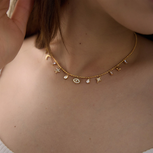 Collar con Colgante de Estrella y Luna con Ojo Turco, Chapado en Oro de 18K, de Acero Inoxidable, con Cadena de Cuentas, para Mujer, de J&D Jewelry - Product Image 4