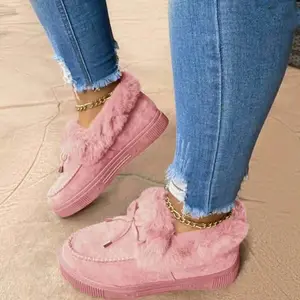 Sapatos de algodão das mulheres inverno rodada toe plataforma única fundo grosso mais veludo grosso quente plus size ankle boots casuais sapatos de neve