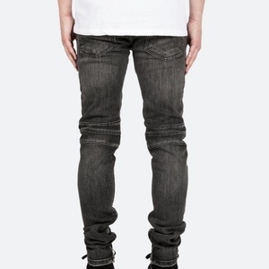 <b>Men</b> <b>Black</b> Blue Skinny Striped Stretch <b>Biker</b> <b>Jeans</b> Denim Pant With Ankle Zipper - Product Image 4