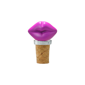 Purple Lip Cork Stopper Silver Metal Ring Wine Bottle Seal For Red Wine Glass Bottles - Product Image 1