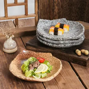 Toptan porselen taş servis tabağı japon sofra restoran seramik tabak dayanıklı seramik yemekleri