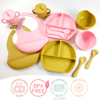 Ensemble de repas en silicone de qualité alimentaire pour tout-petits, assiette à ventouse puissante, tasse antidérapante avec poignée, bavoir souple