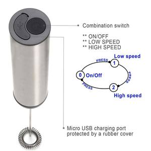 2 Geschwindigkeiten Hochwertige tragbare wiederauf ladbare elektrische Milch schäumer aus Edelstahl Kaffee auf schäumer - Product Image 5