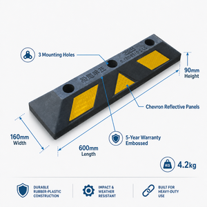 Borne de stationnement en caoutchouc et plastique de 600 mm, bloc de stationnement en chevron réfléchissant, conception brevetée, monobloc, disponible pour les parkings - Product Image 1