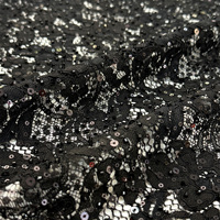 Tissu en dentelle brodée de sequins floraux de luxe YY, mélange coton et nylon, noir brillant, tissu en dentelle perlée pour robe Abaya et Kaftan