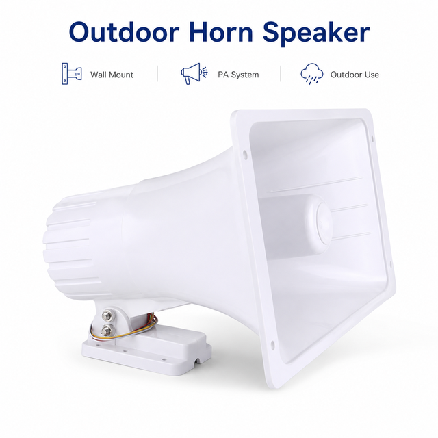 Outdoor Wall Mounted Rectangular Horn Speaker White PA Loudspeaker for Public Address System