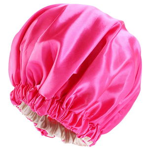 Grand <span class=keywords><strong>bonnet</strong></span> de douche réglable personnalisé en satin de soie à double couche de mode pour femmes Bonnets de cheveux pour dormir Chapeaux avec logo - Product Image 6