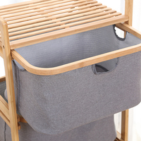 Vente en gros Vêtements pliables écologiques Panier à linge en bambou à 3 niveaux Panier à linge en bambou avec sac de rangement