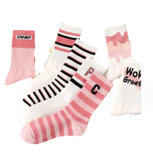 In cotone Versatile alta bellezza bianco rosa striscia lettera <span class=keywords><strong>calze</strong></span> da ragazza - Product Image 1