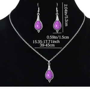 Ensemble de bijoux bohèmes pour femmes, collier et boucles d'oreilles en forme de goutte d'eau, alliage plaqué argent antique, ensemble tendance - Product Image 5