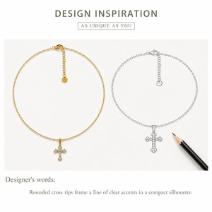 Collier pendentif croix orné en acier inoxydable avec zircone, plaqué or 18 carats sous vide, chaîne réglable, tons or et argent - Product Image 4