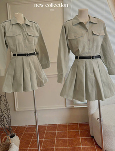 Ensemble de robe en jean extensible en mélange de rayonne PA/PE avec ceinture, taille ajustée, anti-froissement, teinture unie, support d'échantillon OEM/ODM - Product Image 4