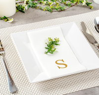 Serviette de table en papier blanc effet lin, serviette d'invité avec logo personnalisé en lettres dorées, serviette Airlaid 1 pli style sac, décorations de table