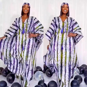Abito Abaya stampato Boubou 2024 africano abito lungo con scollo a V musulmano - Product Image 5