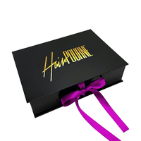 Kotak Kemasan Hadiah Lipat Kaku dari Karton Magnetik Berlapis Sutra Satin untuk Wig, dengan Logo Kustom