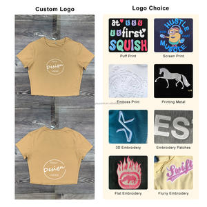 Vente <span class=keywords><strong>en</strong></span> gros de t-shirts courts d'été de haute qualité pour femme t-shirts personnalisés unis col <span class=keywords><strong>rond</strong></span> couleur assortie élastique couleur rétro - Product Image 3