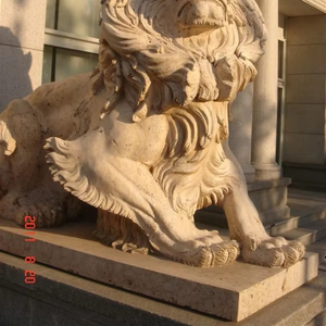 Design moderno Life-Size Golden Temple <span class=keywords><strong>Indoor</strong></span>/Outdoor Calcário Mármore Red <span class=keywords><strong>Stone</strong></span> Lions Sign Venda ocidental inoxidável para Driveway