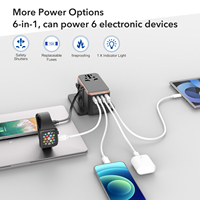 Adaptateur de voyage LEISHEN avec câble USB-C rétractable, universel mondial, GaN 45W, nouvelle tendance, adaptateur de prise secteur EU UK US AU