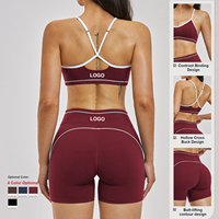 Set Olahraga Wanita Dua Potong, Bra Olahraga & Shorts Pinggang Tinggi, Yoga Fitness Activewear OEM