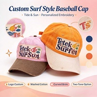 Casquette de sport vintage bicolore en coton délavé avec patch brodé personnalisé, effet vieilli, pour l'été, la plage, le surf, casquette de baseball avec logo personnalisé