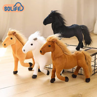 Vente chaude Véritable Simulation En Peluche Debout Cheval Décoration Jouet Mignon Mini Animal En Peluche Jouet Cheval Brun En Peluche Cheval