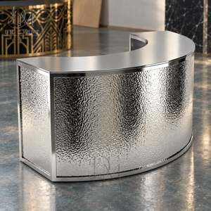 Barra de Bar Redonda Plegable de Acero Inoxidable Dorado y Blanco con Diseño Geométrico de Rejilla, con Tapa de Vidrio Templado Desmontable - Product Image 2