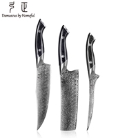 Couteaux de cuisine professionnels de haute qualité, 3 pièces, forgés à la main, manche en bois, acier Damas VG10, couteau de chef Nakiri