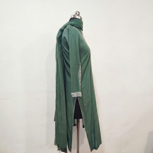 Women's Green Rayon <b>Abaya</b> With Embroidered Sleeves And Slit Hem For <b>Prayer</b> Modest Floor Length Loose Fit Middle East Style - Product Image 3