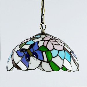LongHuiJing Tiffany Stained Glass Pendant <b>LED</b> Medium Ceiling <b>Light</b> Single Bulb Fitting - Product Image 2