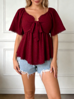Atasan Berongga Sederhana Kasual Kemeja Lengan Pendek Berlubang Produk Rajutan Kerah V Atasan untuk Wanita Kaus Wanita Ootd
