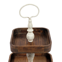 Plateau de service rustique en bois fait main à 2 niveaux, panier à fruits, support à gâteau décoratif en bois, plateau à deux niveaux avec poignée en métal