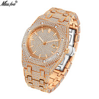 Montre de luxe à quartz avec date, style hip-hop, dorée, entièrement sertie de diamants, ciel étoilé, montres pour hommes, bracelet