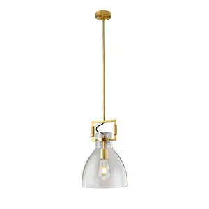 Shade Dome Lighting Modern Pendant Lamp Transparent Amber Ash Glass with Golden Fitting LED Metal Ce 90 Pendant Light Nordic 1/3