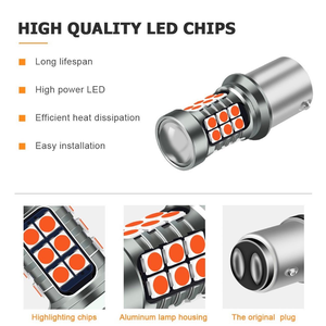 Clignotant LED rouge jaune 1156 P21W Ba15S 1157 Bay15D 3030 27Smd 7440 3157 7443 pour feu de recul automatique - Product Image 3