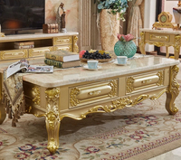 Table à thé de style européen en bois massif avec surface en marbre champagne et or Mobilier de salon luxueux Table basse