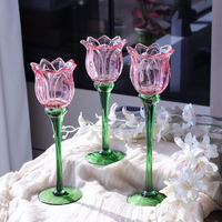 Ensemble de 3 bougeoirs décoratifs en forme de tulipes roses, parfait pour les bougies chauffe-plat et les bougies votives
