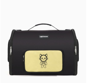 Soft-Sided <b>Pet</b> <b>Carrier</b> Black Nylon Zipper Closure Cartoon Cat Design Square Shape for Cats - Product Image 1