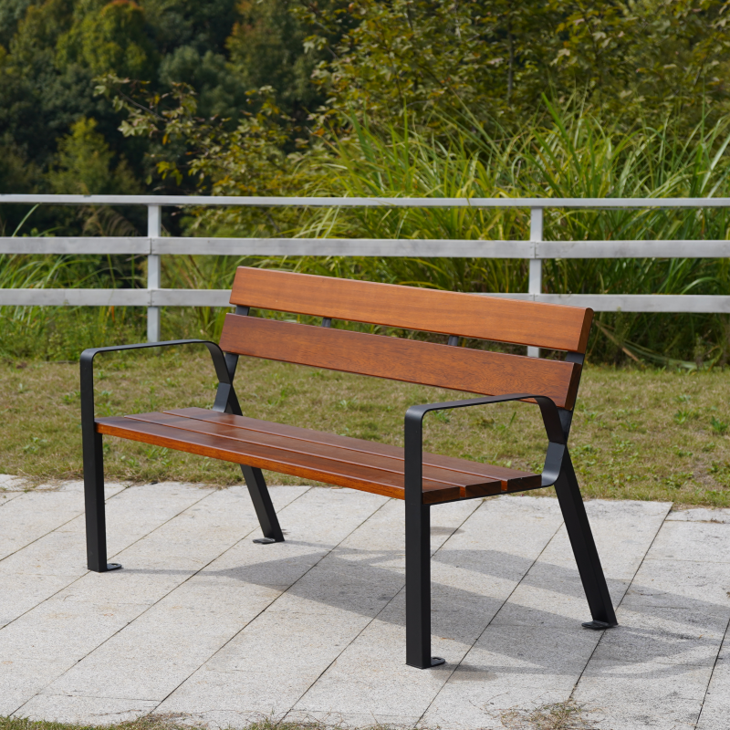 Knock-down outdoor benches with armrest aluminum garden bench solid wood metal bench for 2-3seater