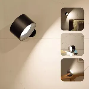 충전식 3 색 온도 벽 Sconce LED 빛 360 회전 자기 무선 침실 벽 독서 빛