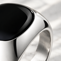 Bague Chevalière Minimaliste JLM en Acier Inoxydable pour Homme, avec Pierre Carrée en Onyx Noir Classique, Bijoux Vintage en Gros
