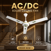 Ventilateurs de plafond solaires LED rechargeables de 56 pouces avec lumière, moteur BLDC DC et télécommande pour usage domestique ou hôtelier, ventilateur de plafond AC/DC