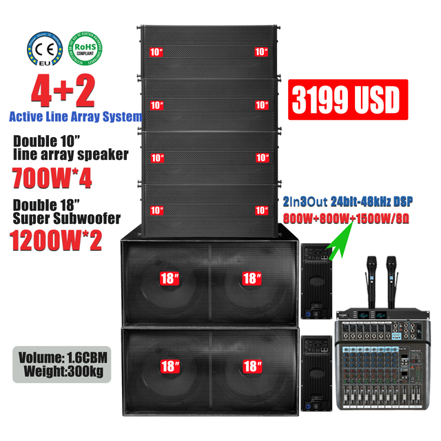 Dual 10 Inch Active Line Array Speaker Professional Powered Line Array Sound System for Concert Stage Event