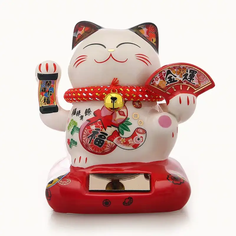 New solar charm cat Light energy ceramic hand cat car decoration car accessories charm peace