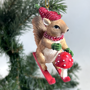 Su misura in resina volpe scoiattolo procione statuetta di scultura albero di natale funghi animali selvatici appesi ornamento - Product Image 3