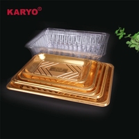 KARYO 0039 Contenant personnalisé à emporter avec couvercle transparent doré, boîte d'emballage en plastique pour desserts, pain, plateau jetable pour aliments, crêpes