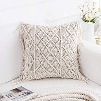 Housse de coussin en coton macramé, taie d'oreiller décorative faite à la main, Boho, tissé à la main, avec glands, décoration de la maison, 1 pièce